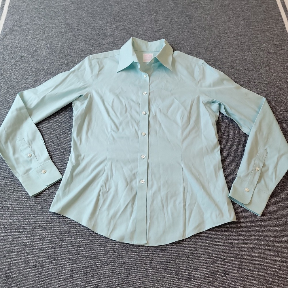 Brooks Brothers Shirt Women's 8 Tailored Fit Teal Button Up Non Iron Stretch